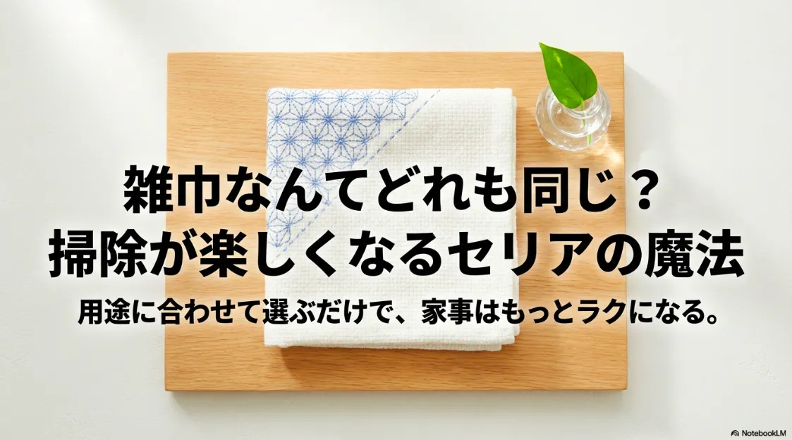 セリアの雑巾を用途に合わせて選ぶメリットを伝える導入スライド
