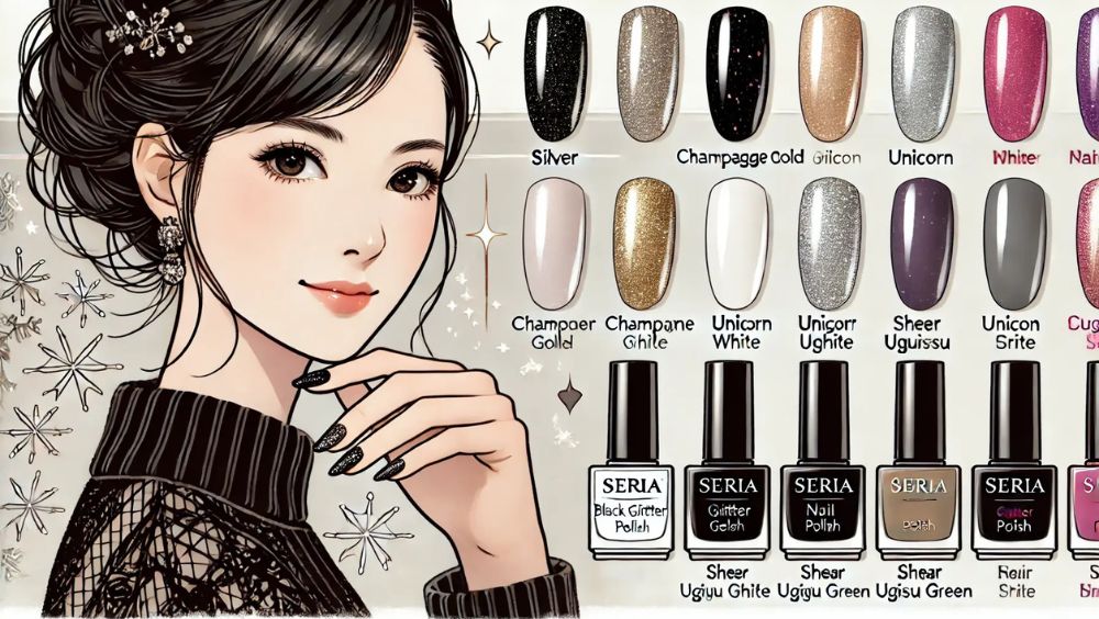 セリアのグリッターブラックで上品ネイルと相性抜群の色まとめ