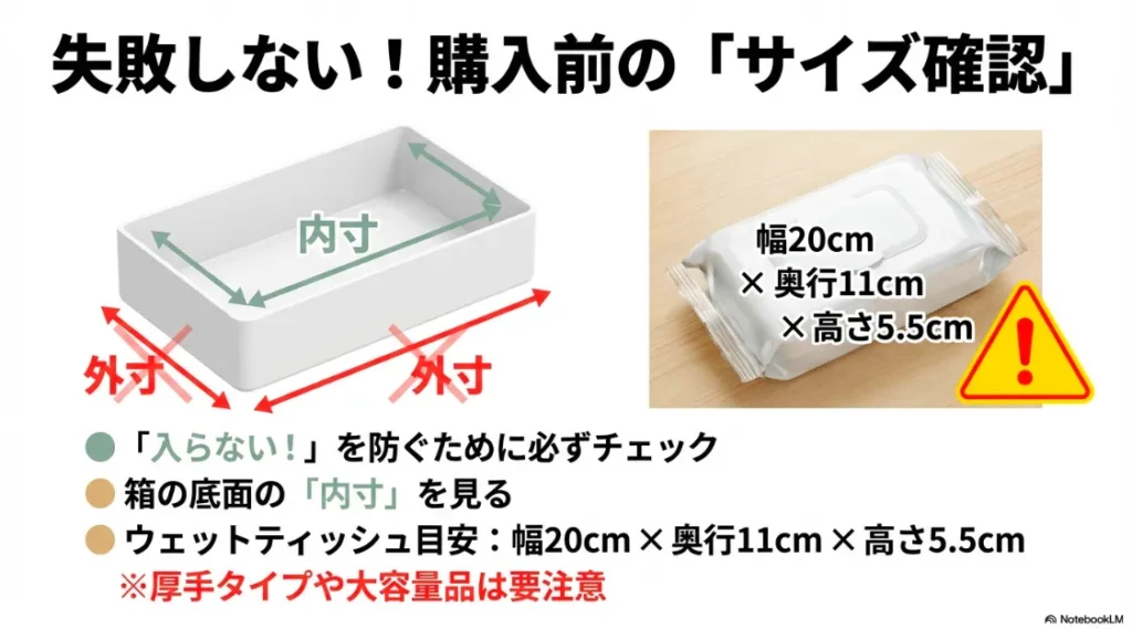 ケース底面の内寸確認の重要性とウェットティッシュの目安サイズ解説