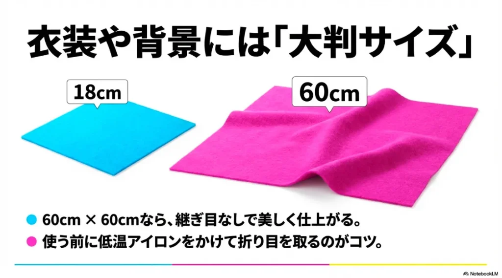 60cm四方の大判サイズ。継ぎ目なしで美しく仕上げるコツとアイロンがけの重要性