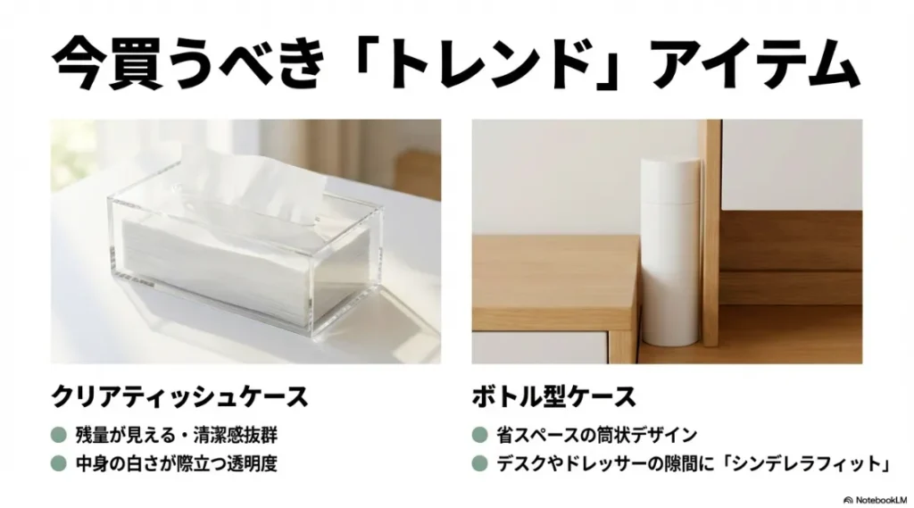 透明度が高いクリアケースと、デスクの隙間に合うボトル型ケースの紹介