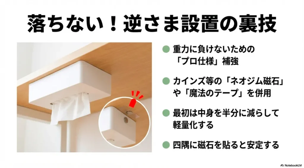 ネオジム磁石や魔法のテープを使い、中身を減らして軽量化する設置のコツ
