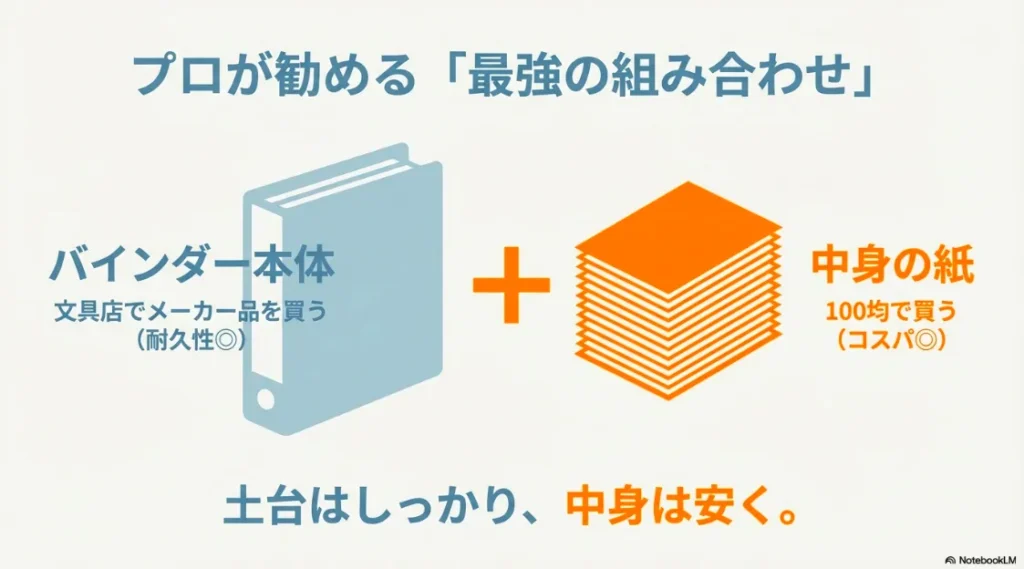 土台のバインダーはメーカー品、中身のリフィルは100均にする賢い組み合わせ