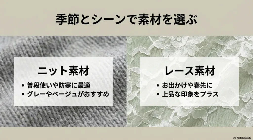 防寒に最適なニット素材とお出かけ向けのレース素材の選び方比較