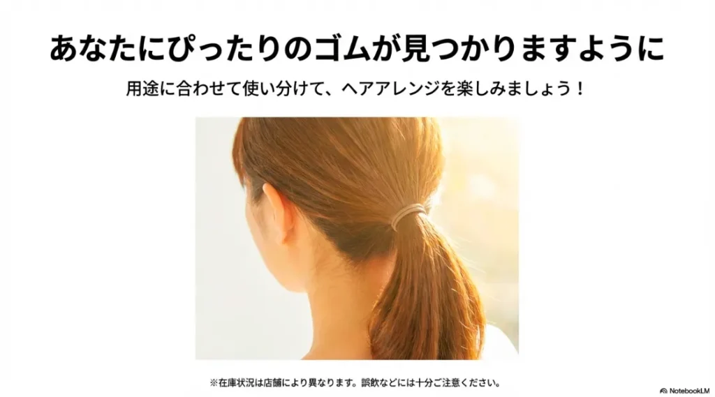 ポニーテールをした女性の後ろ姿と、用途に合わせた使い分けを推奨するメッセージ