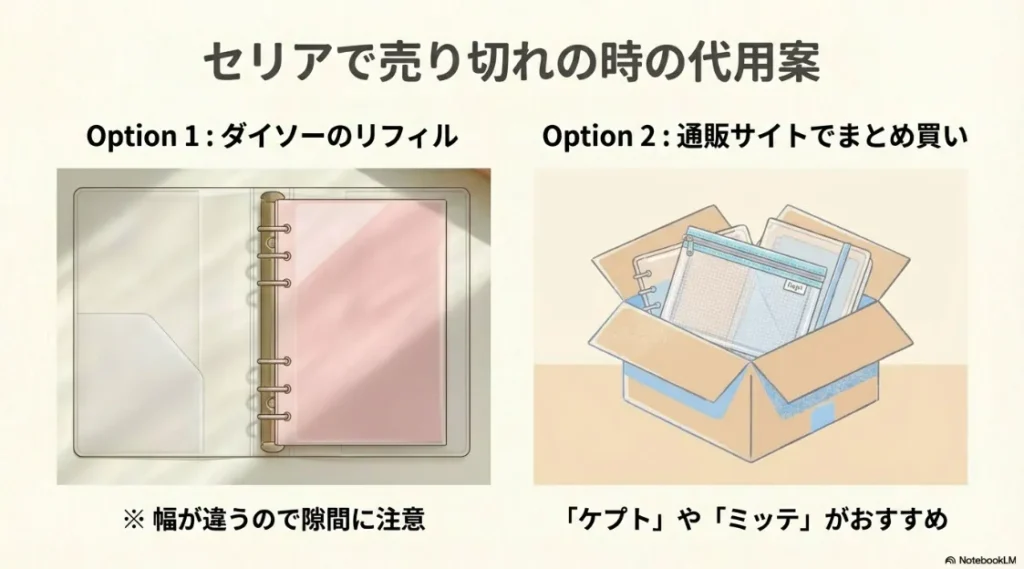 ダイソーのリフィルやAmazonで買える「ケプト」「ミッテ」などの代用バインダーの紹介