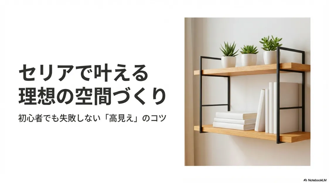 セリアの木材と黒のアイアン素材を組み合わせた、おしゃれな二段の壁掛けシェルフのイメージ