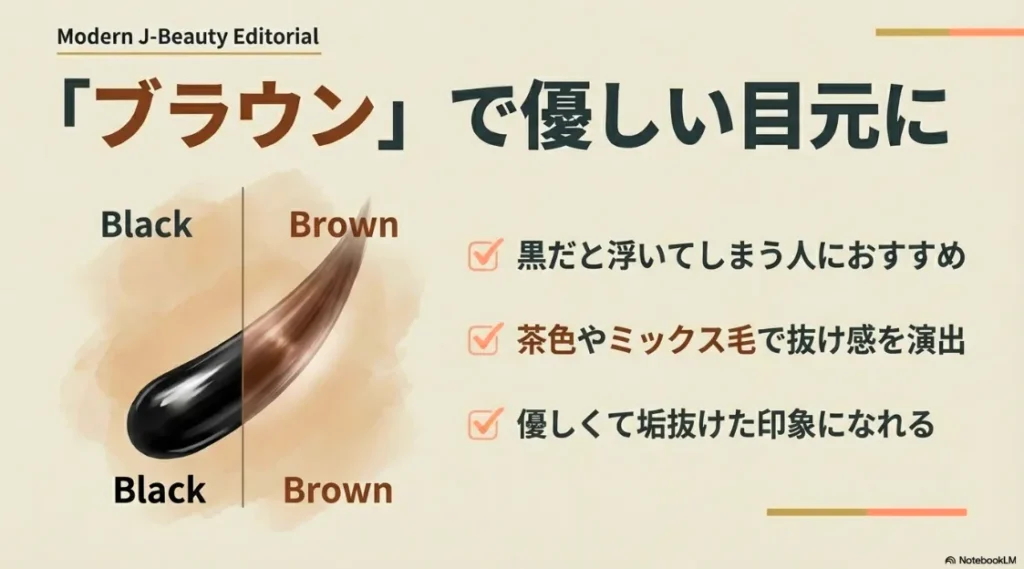 黒だと浮いてしまう人におすすめの、茶色やミックス毛で垢抜けた印象を作る比較画像