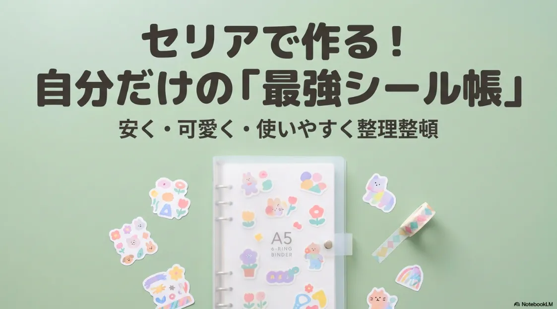 セリアのA5 6穴バインダーで作る「最強シール帳」のタイトル。安く可愛く整理整頓