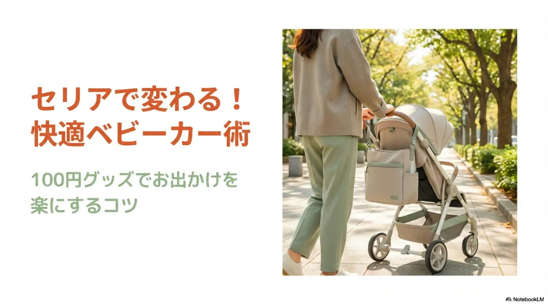 セリアの100円グッズでベビーカーでのお出かけを楽にするコツを紹介するタイトル画像
