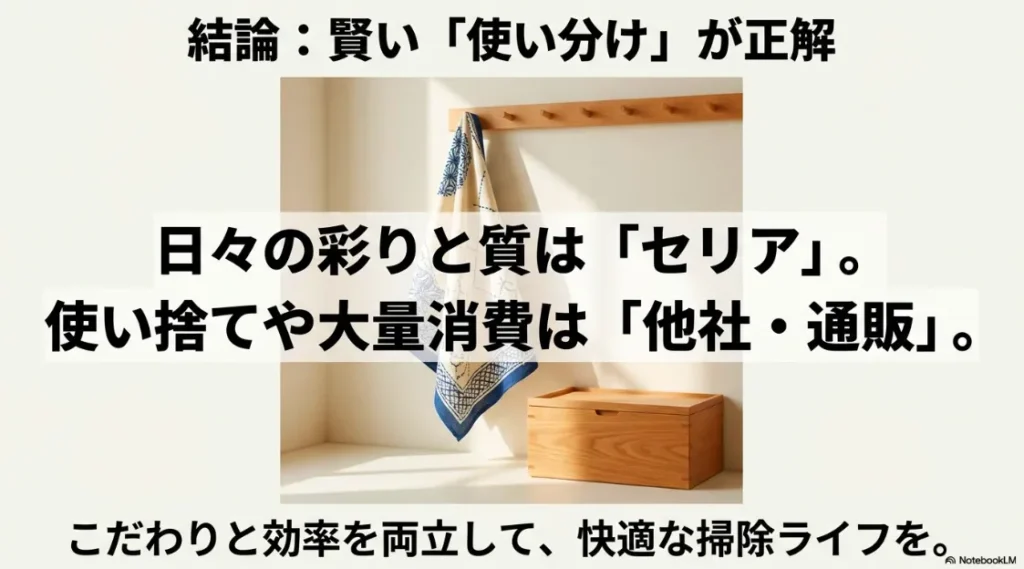 質重視のセリアと量重視の他社の雑巾を掃除場所で使い分ける戦略