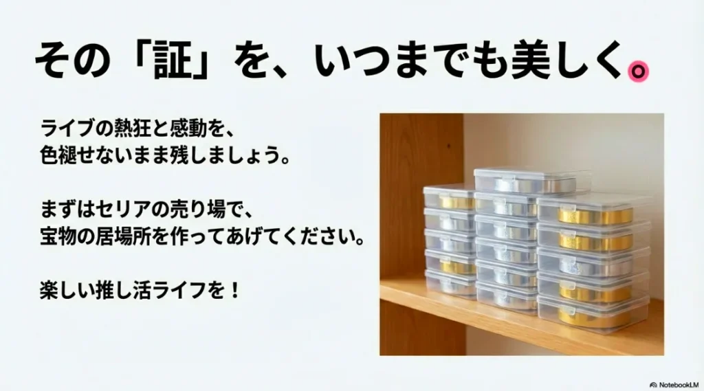 ライブの熱狂と感動を色褪せないまま美しく保管し、推し活ライフを楽しむためのメッセージ