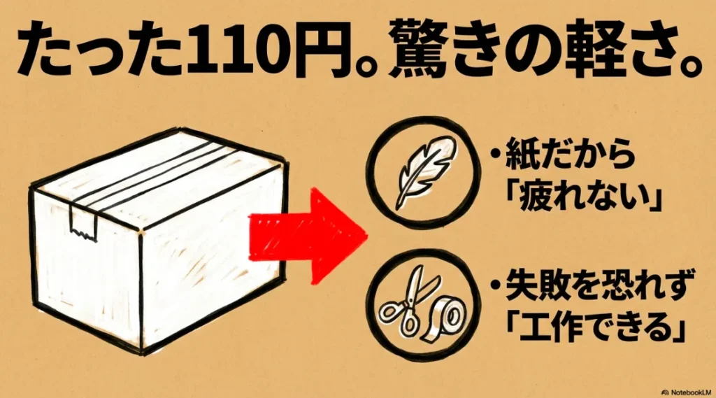 110円で驚きの軽さを実現し、紙製だから失敗を恐れず工作できるメリットの紹介