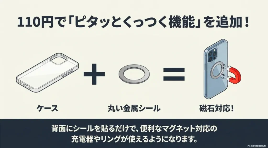100均のクリアケースに丸い金属シールを貼ってマグネット対応にする方法の図解