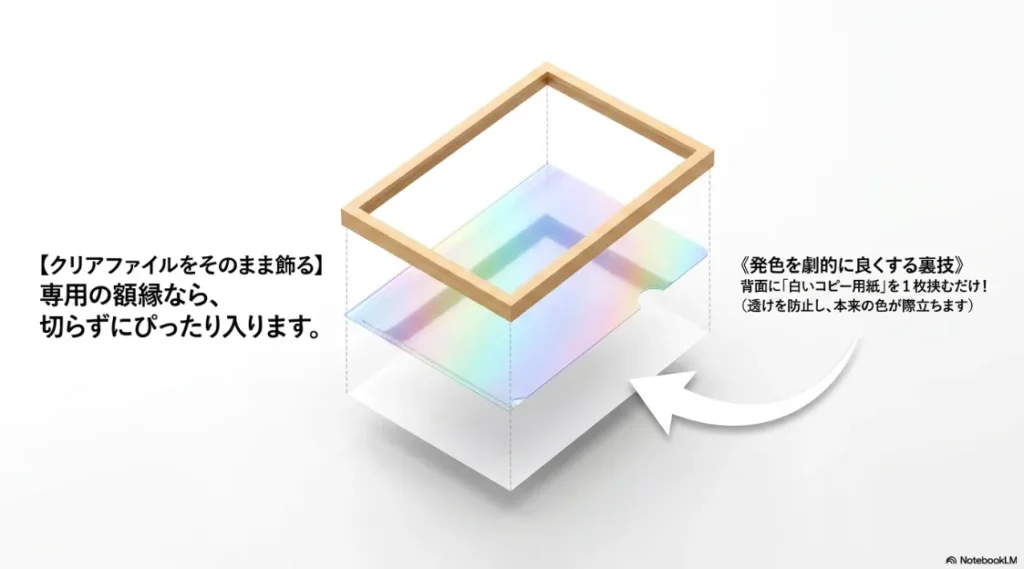 背面に白いコピー用紙を1枚挟んでクリアファイルの発色を劇的に良くする裏技