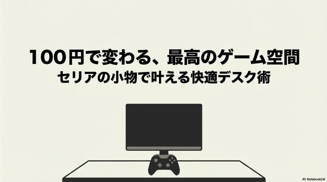セリアの100均グッズを組み合わせて構築した、快適で美しいゲーム空間のイメージ画像