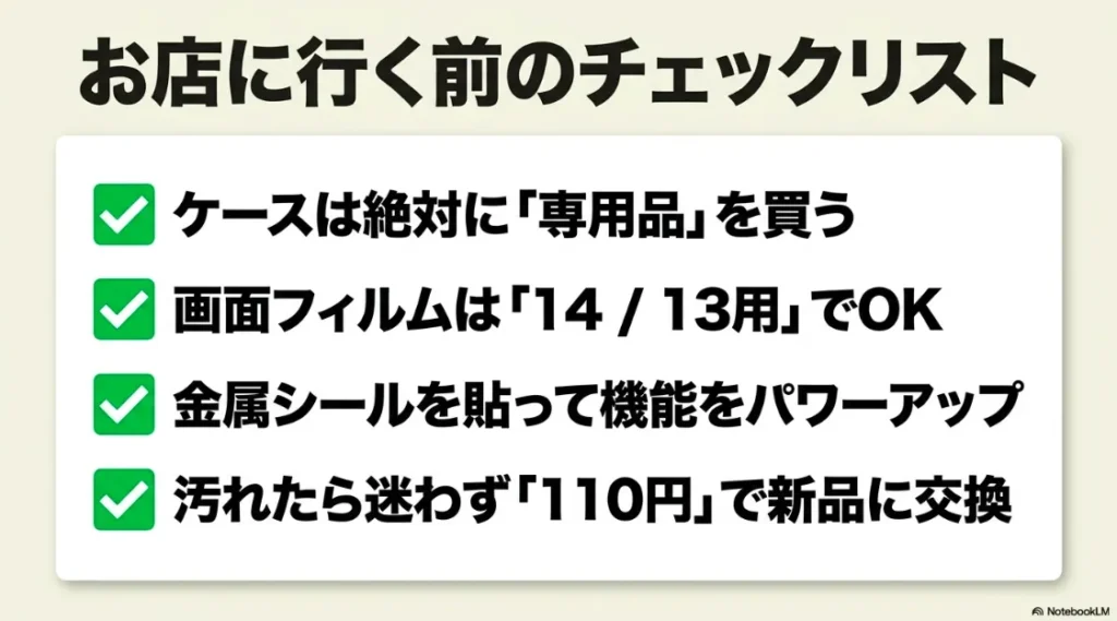 ケースは専用品、フィルムは14用OKなどセリアでiPhone用品を買う際の確認事項まとめ
