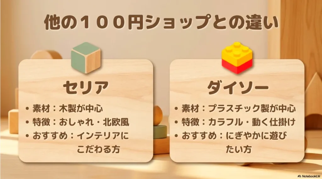 素材や特徴、おすすめの層で比較したセリア（木製中心）とダイソー（プラスチック中心）の違い