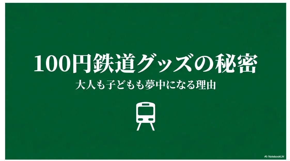 100円鉄道グッズの秘密と、大人も子どもも夢中になる理由を解説する記事導入部分のスライド画像