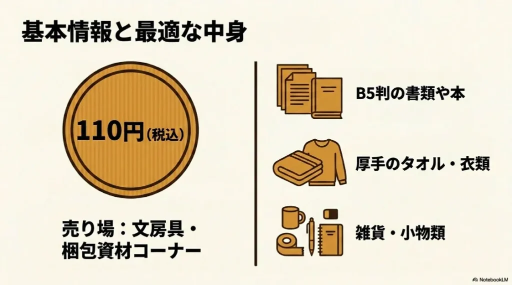 セリアの梱包用段ボールは税込110円。文房具・梱包資材コーナーで販売
