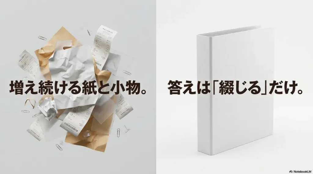増え続ける紙と小物の整理の答えは「綴じる」だけというメッセージ