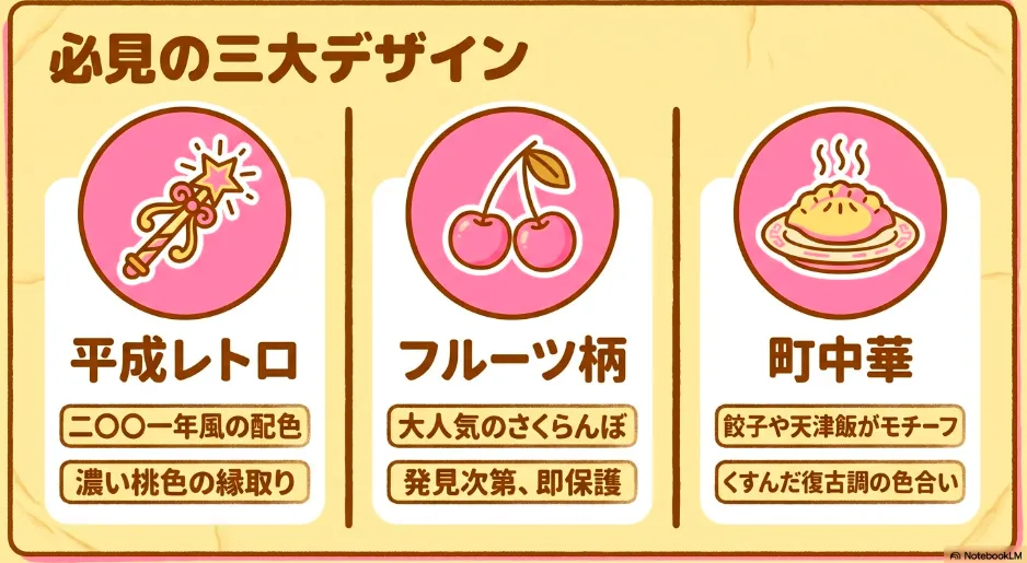 マジカルプリン、さくらんぼ、町中華の3つの人気デザイン
