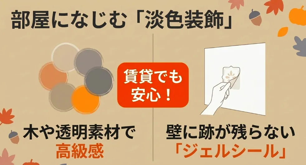 部屋になじむ淡色装飾。賃貸でも安心な壁に跡が残らない高級感のあるジェルシール