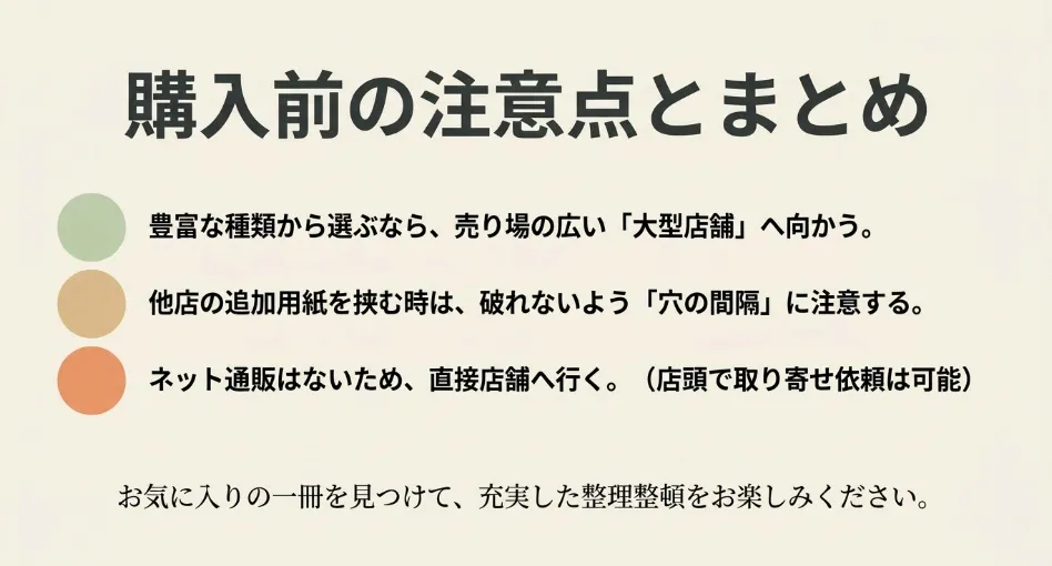 セリアのミニシール帳購入前の注意点。大型店舗の推奨、穴の間隔の確認、店頭での取り寄せについて